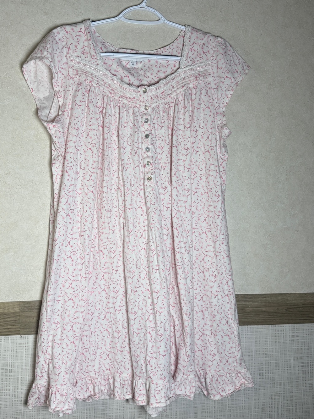 Eileen West Cream Nightgown with Pink Floral Scroll Print
